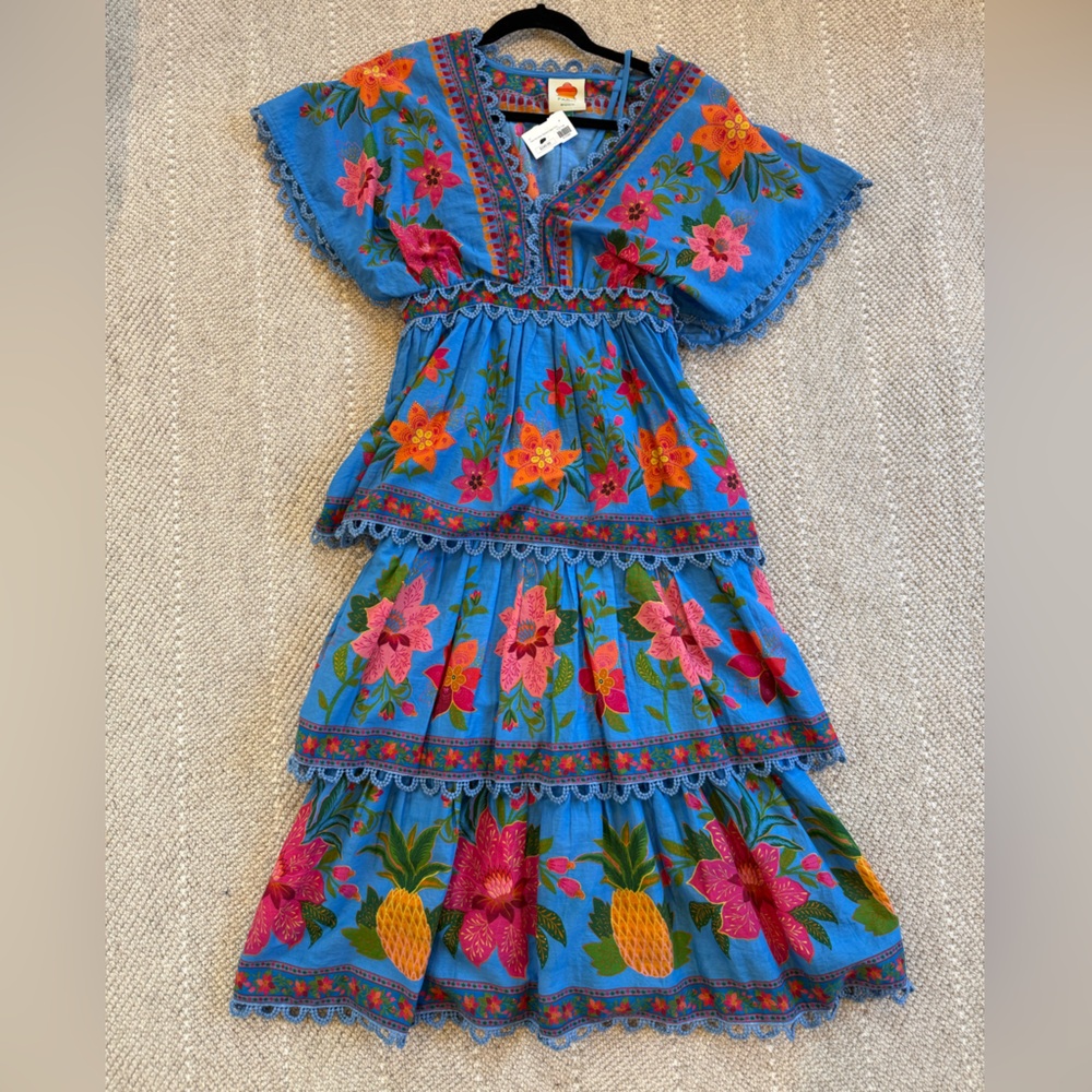 FARM Rio Blue Tapestry Dress with Floral Accents